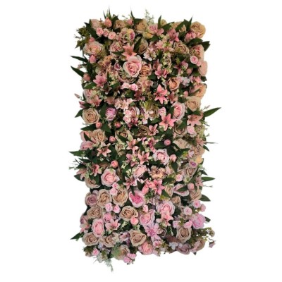 Декоративна стена с розови цветя / 50x100 см